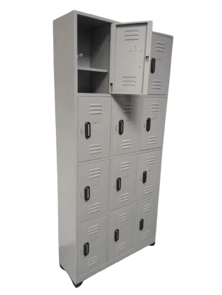 mueble metalico tipo locker de 12 espacios color gris