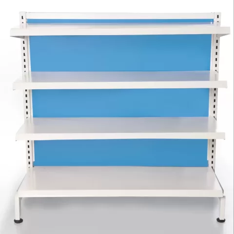 gondola-de-pared fondo azul y entrepaños blancos